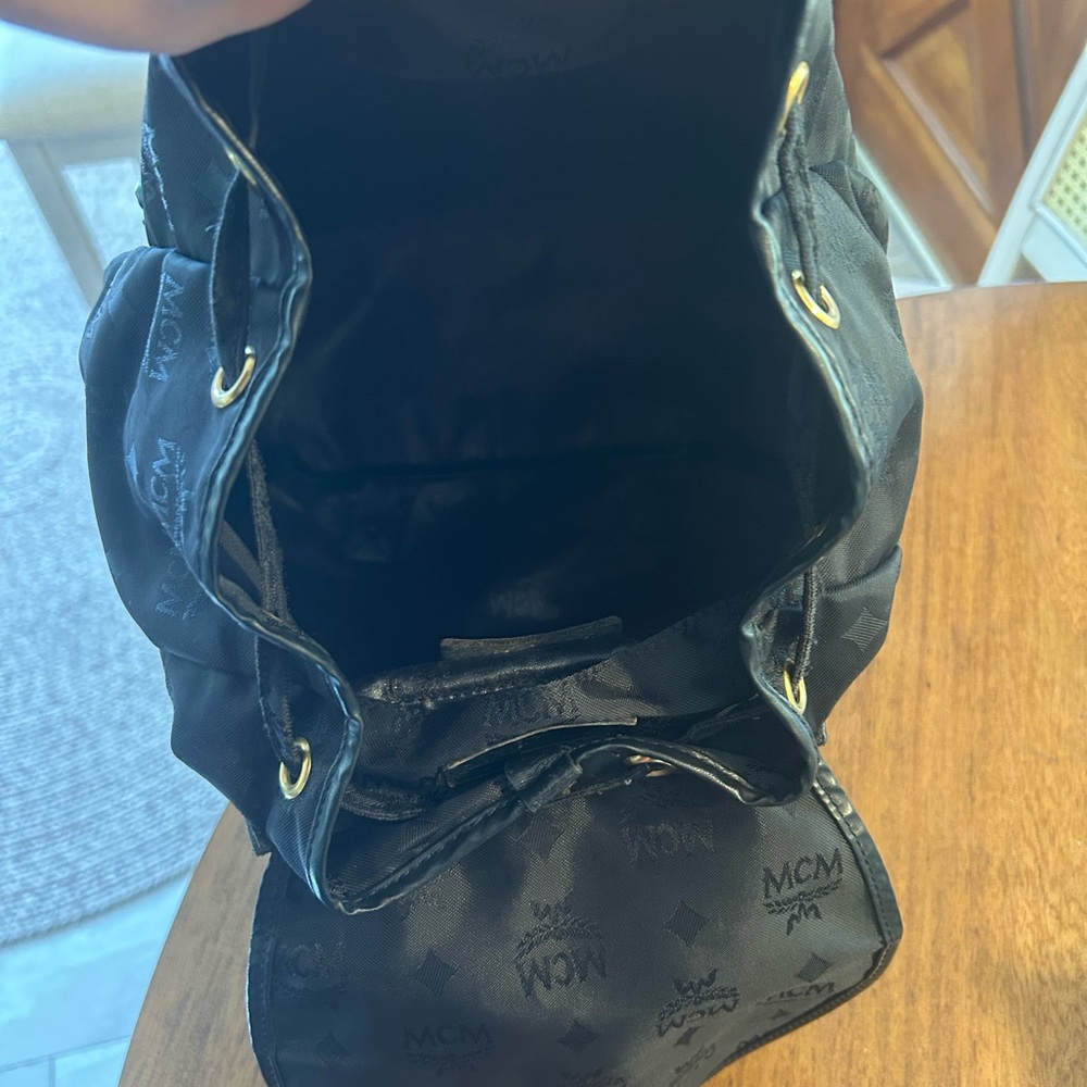 MCM Black Nylon and Leather Backpack with Gold Accents - Picture 10 of 12